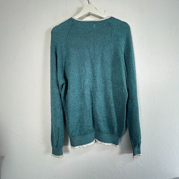 French Rags Women's Size 2 Green Hand Loomed Crew Neck Sweater Patch Pockets USA - Picture 2 of 6